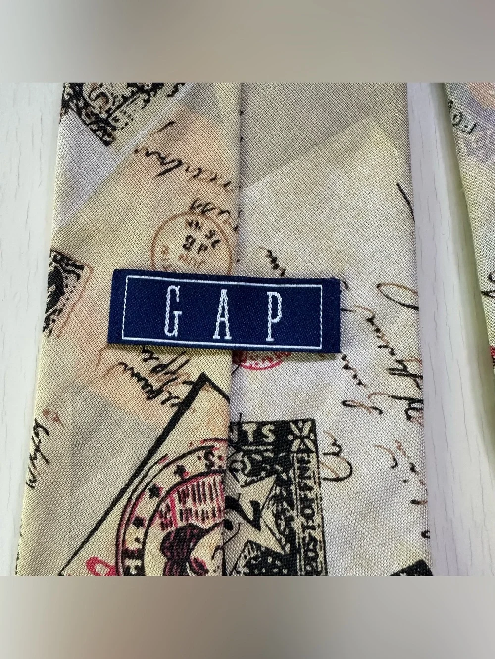 VTG 90s Gap Rare Men's Linen Necktie Postcards & Stamps Print